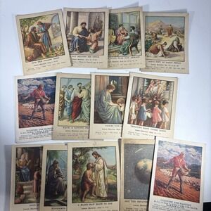 14 Vintage  Picture Lessons Cards. 1926-1928 Antique Bible Jesus